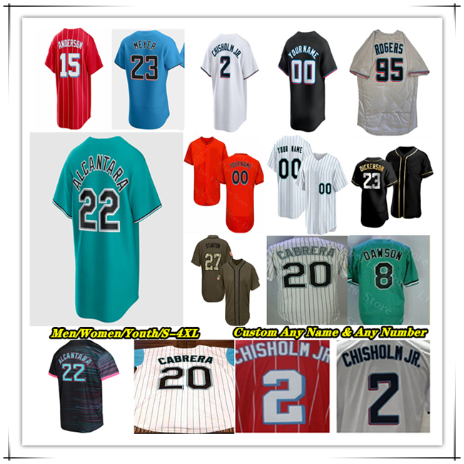 Sandy Alcantara MiamiS Marlins Baseball Jersey Max Meyer Otto Lopez Xavier Edwards Eury Perez Jakob Marsee Liam Hicks Connor Norby Agustin Ramirez Caissie Sanoja 4X