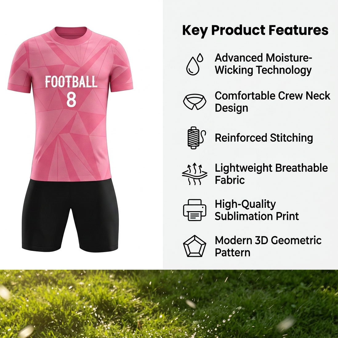 Custom Geometric Diamond Soccer Jersey Set Men Quick Dry Football Uniform with Shorts Customizable Team Name Number Logo for Sports - view 8