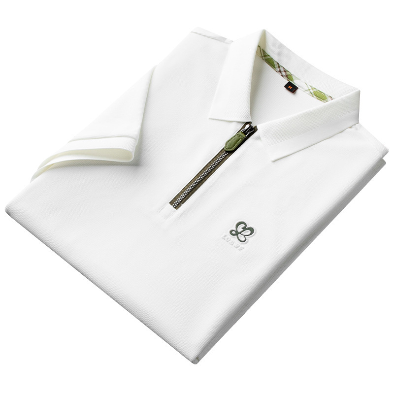 Luxury Brand Designer Mens White Half Zip Placket Embossed Letter Logo Cotton Pique Lightweight Short Sleeve Polo Shirt 2026 Casual Streetwear Versati