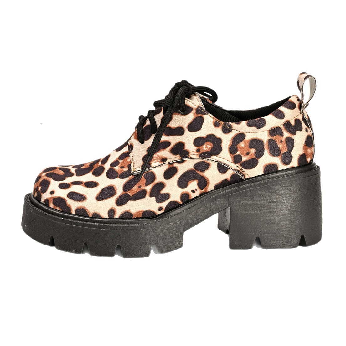 Womens Casual Platform Oxford Shoes Lace Up Closure Durable Material Leopard Print Colorway For All Seasons