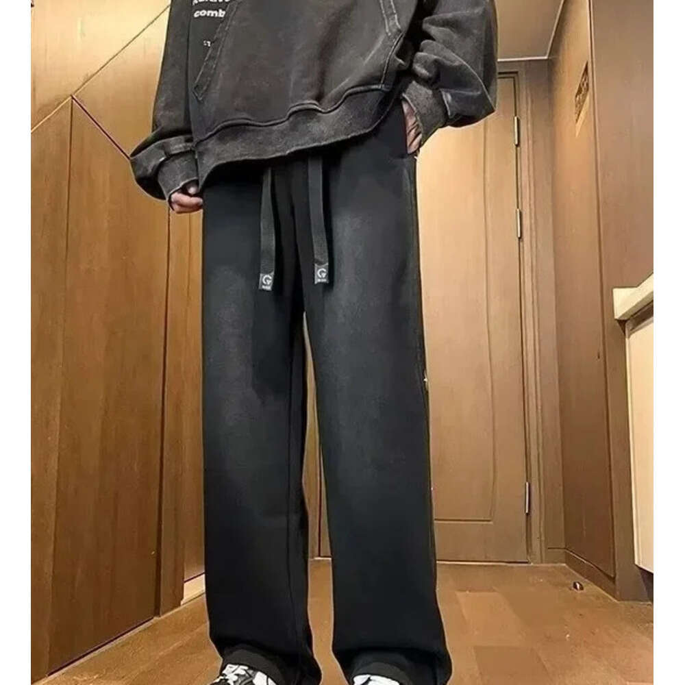 Black American High Street Men's Pants Spring Designer Fashion Autumn Loose Straight Hong Kong Style Wide Leg Casual Trousers - view 4