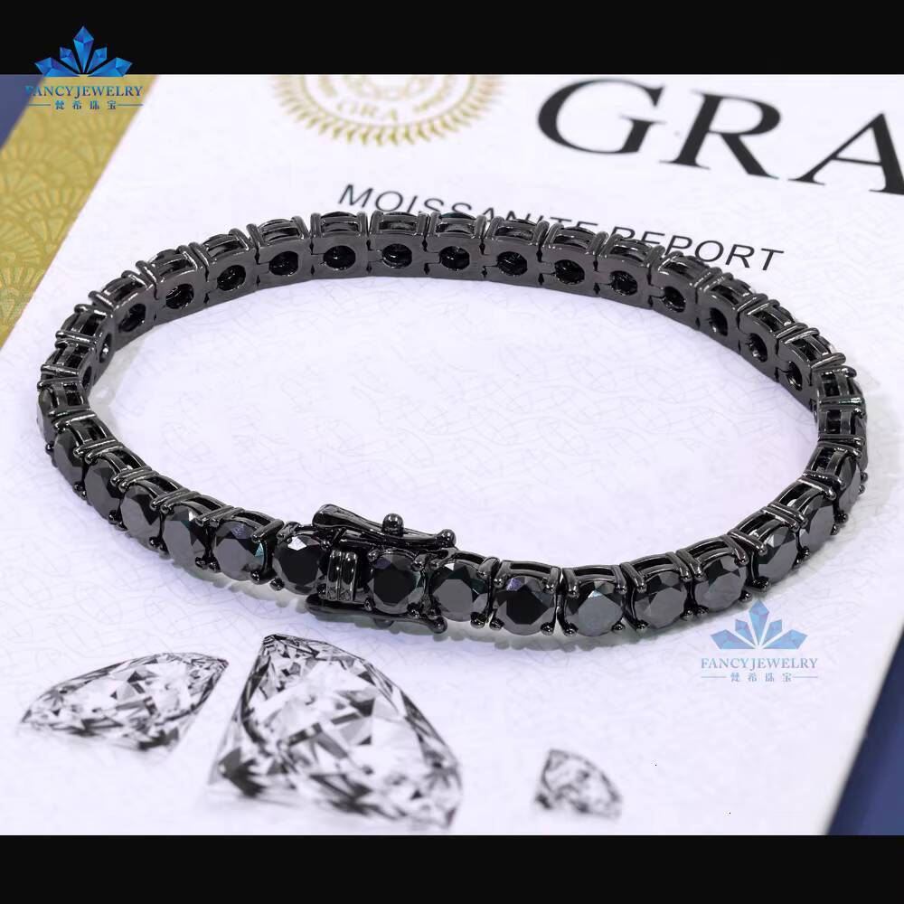 High End 925 Silver Tennis Bracelet Gold Plating Elegant Black Moissanite Chain Constellation Pattern Diamond Fine Bracelet
