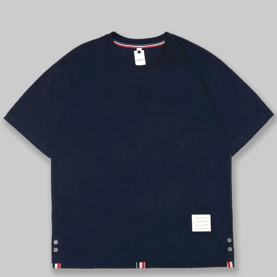 Luxury Brand Designer Men Black Back Center Vertical Red White Blue Stripe Cotton Crew Neck Short Sleeve Tshirt 2026 Summer Unisex Streetwear Casual V