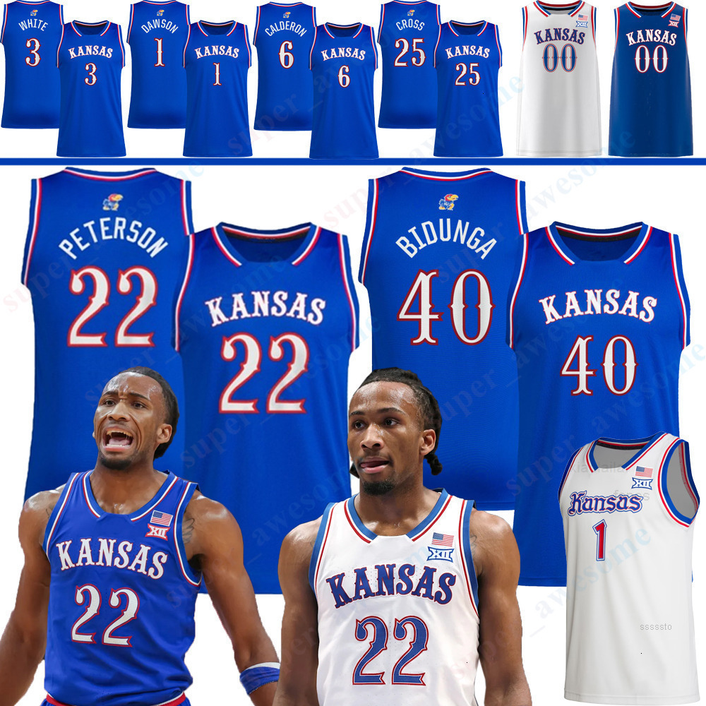 Darryn Peterson Kansas Jayhawks Basketball Jersey Flory Bidunga Tre White Melvin Council Jr Bryson Tiller Kohl Rosario 21 Embiid 4 Collison 22 Wiggins