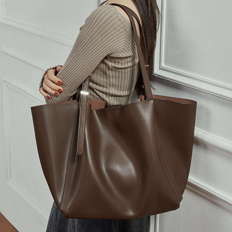 Genuine Leather Large Capacity Women Retro Tote Bag Korean Style Trendy Single Shoulder Crossbody Commute Handbag SENYY