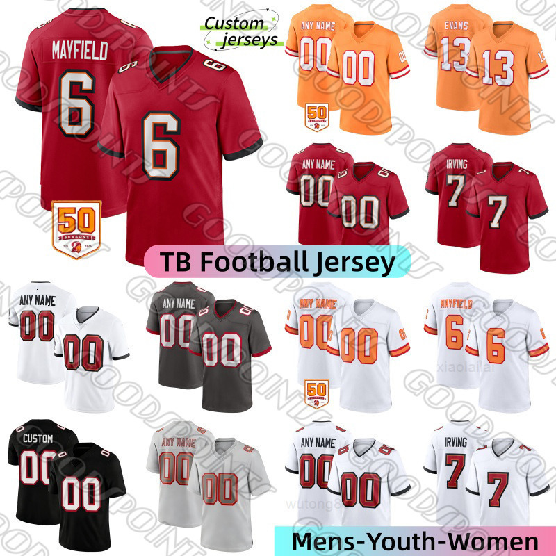TampaBay BuccaneersS Jersey 6 Baker Mayfield Mike Evans Egbuka Irving Game Jersey Chris Godwin Brady Winfield Diaby Roberts Wirfs Bredeson Heck footba