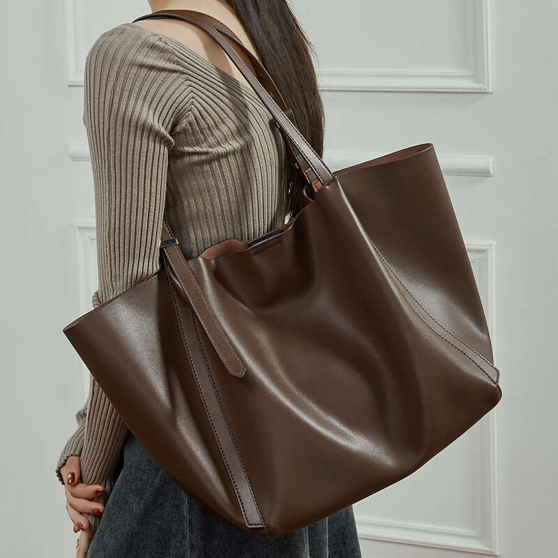 Genuine Leather Large Capacity Women Retro Tote Bag Korean Style Trendy Single Shoulder Crossbody Commute Handbag SENYY