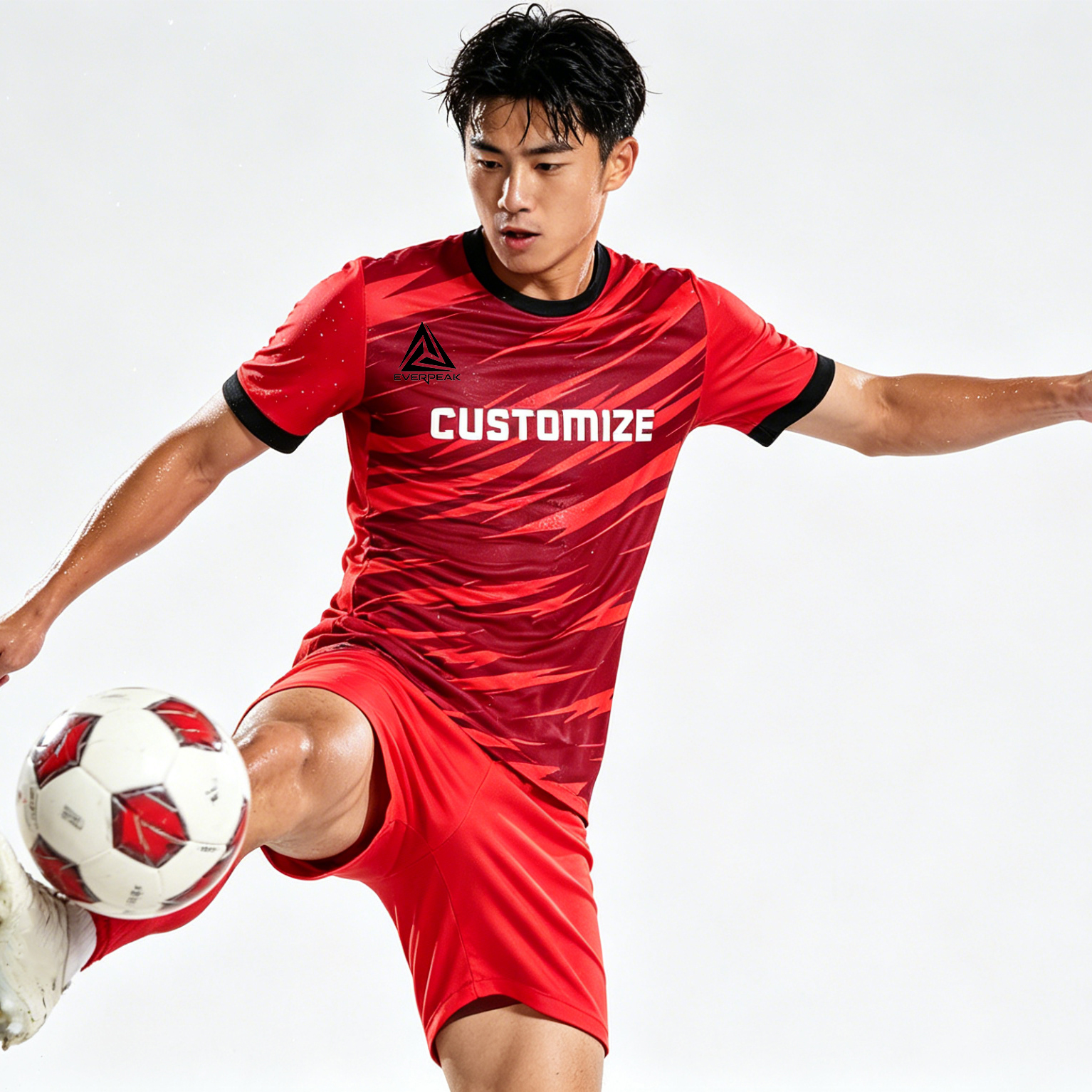 Custom Red Black Football Uniform Quick Dry Breathable Soccer Jersey Set Personalized Team Sportswear for Training Matches - view 3