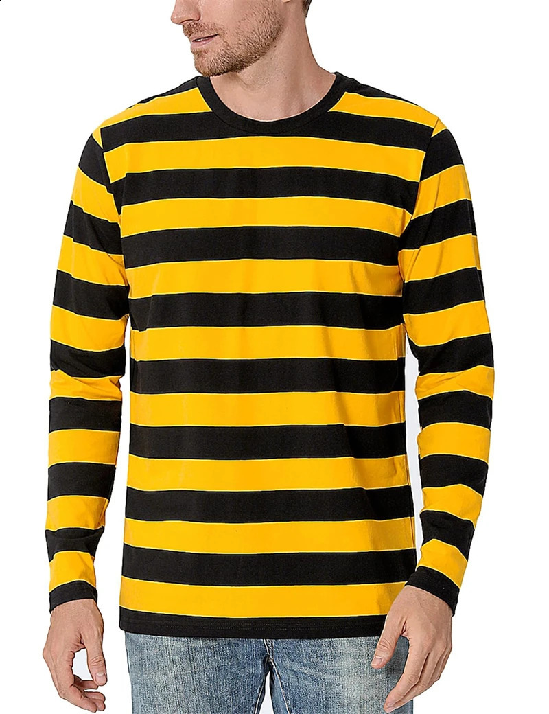 Fashion Contrast Stripe 3D Print Men Long Sleeve T-shirt Casual Fashion O-Neck Oversized T Shirts Tops polyester Men Clothing 260518