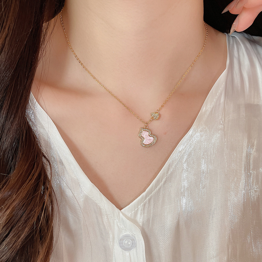 18k real gold plated zircon gourd necklace, light luxury with a high-end feel, exquisite collarbone chain - view 3