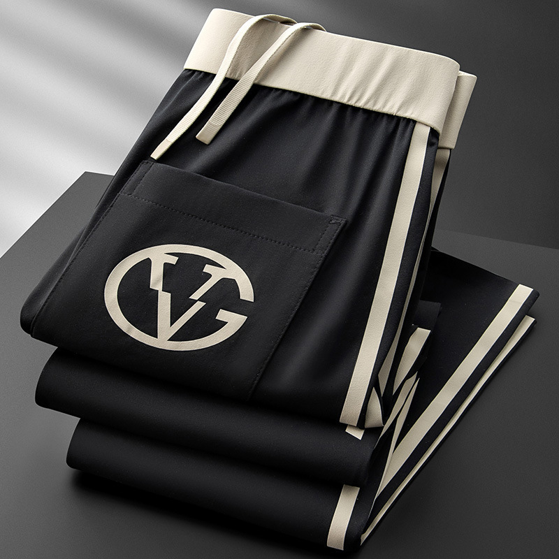 Luxury Brand Designer Ice Silk Quick Dry Side Stripe Panel Back Pocket Circle Letter Print Slim Straight Fit Athletic Pants 2026 Casual Versatile Dail