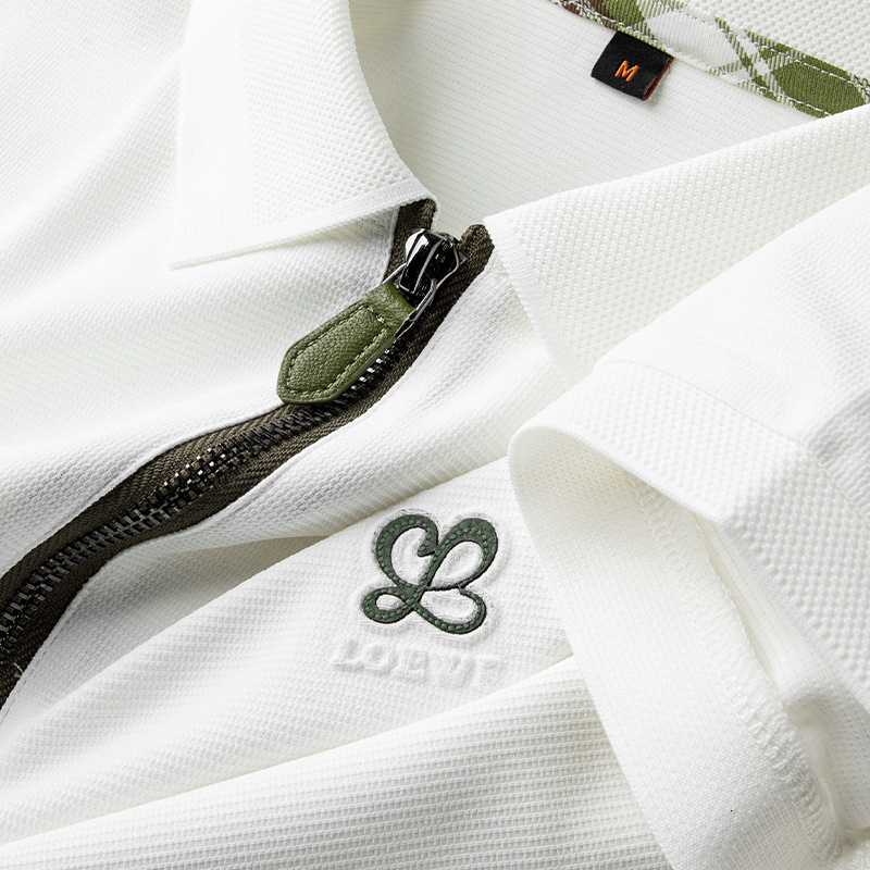 Luxury Brand Designer Mens White Half Zip Placket Embossed Letter Logo Cotton Pique Lightweight Short Sleeve Polo Shirt 2026 Casual Streetwear Versati