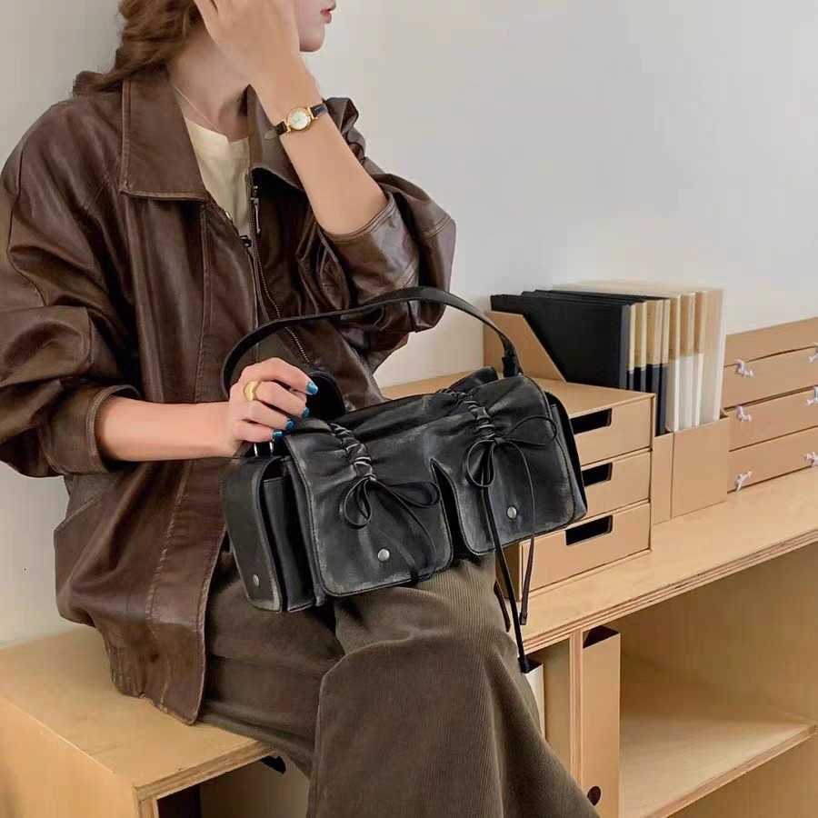 2025 best-selling hit bow tie cool girl underarm bag wasteland style dark versatile pleated bag niche design drawstring J260519