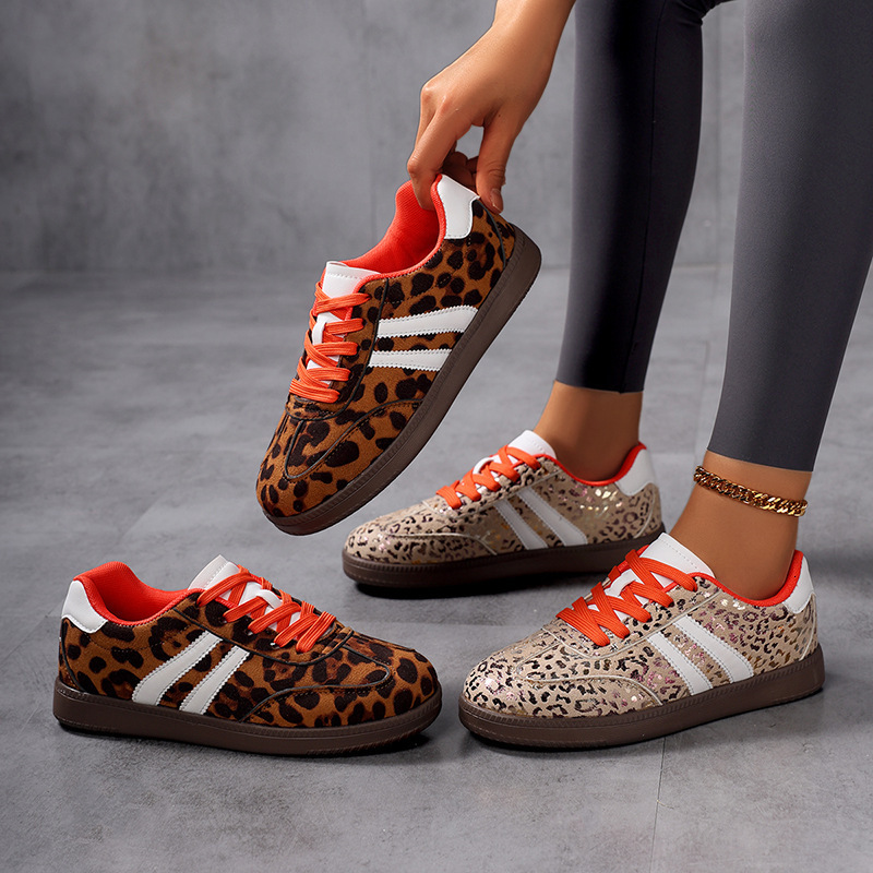 Womens Leopard Print Retro Sneakers Faux Suede Casual Board Shoes Trendy Street Style Trainers For Daily Commuting And Casual Wear