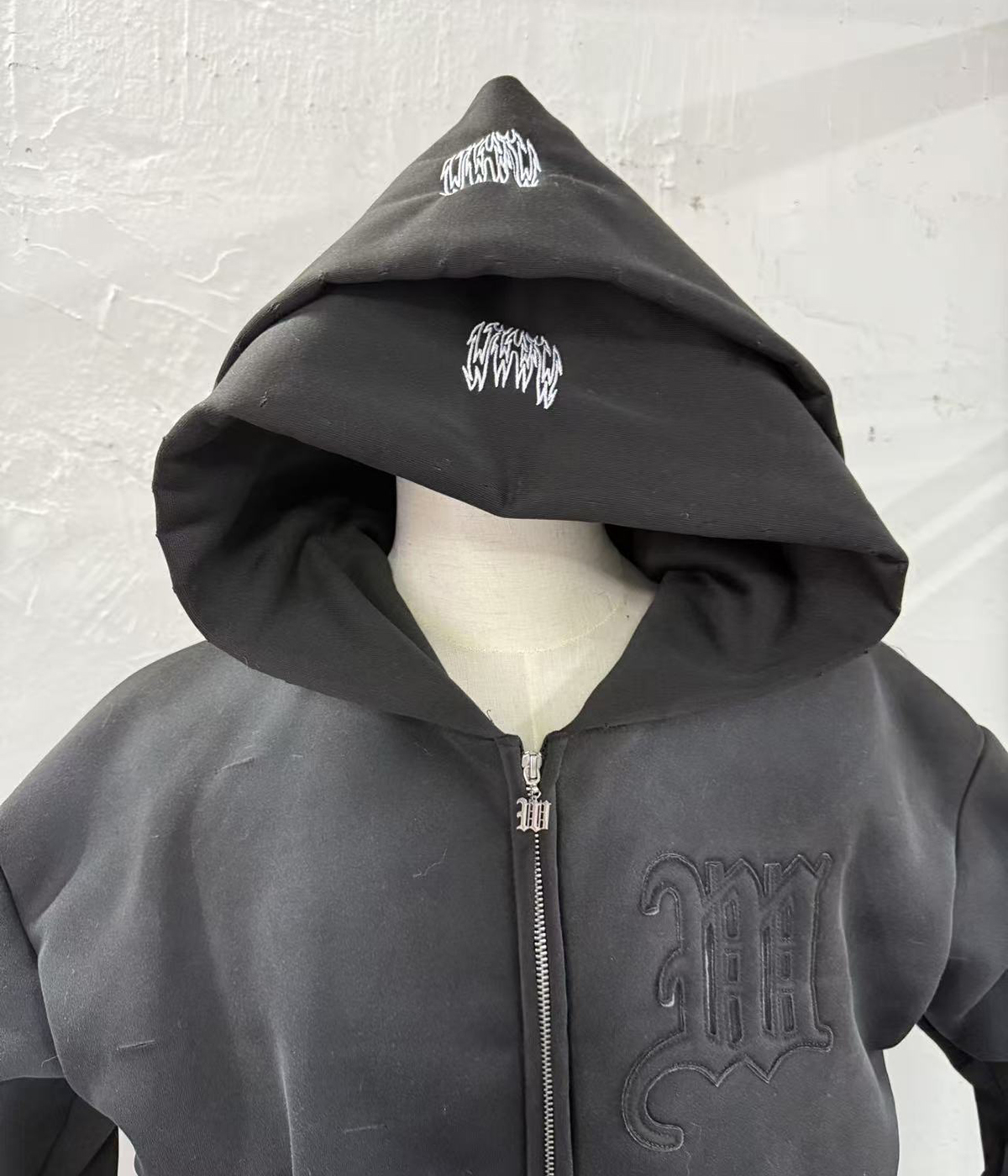 Men's Hoodies Grey Distressed Embroidery Tracksuit Set Women's Streetwear Oversized Hoodie & Pants Edgy Casual Two-Piece Outfit