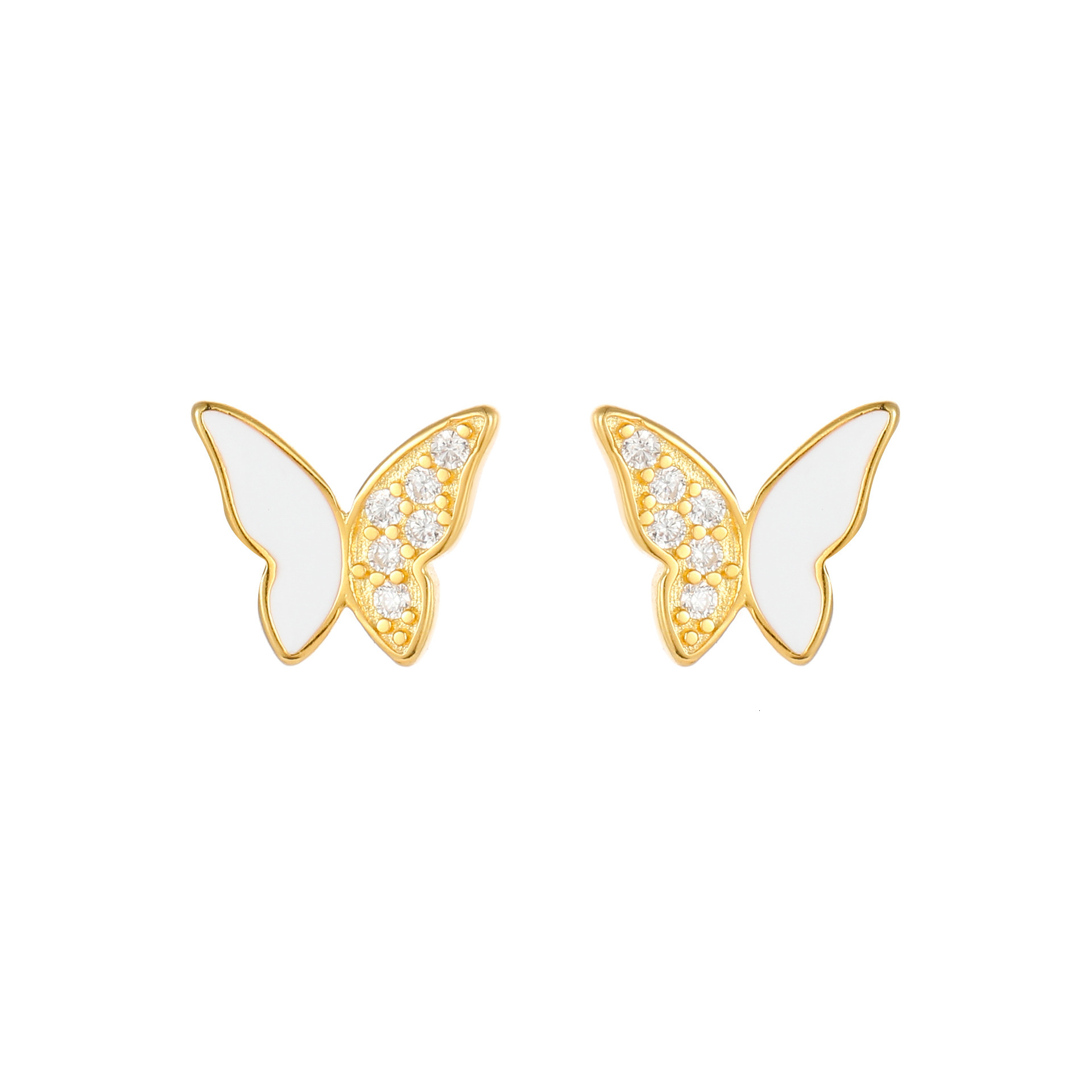 Luxury brands designer Women 18K Gold Plated S925 Sterling Silver White Enamel Inlaid Butterfly Necklace Earrings Set Minimalist Hypoallergenic Versat