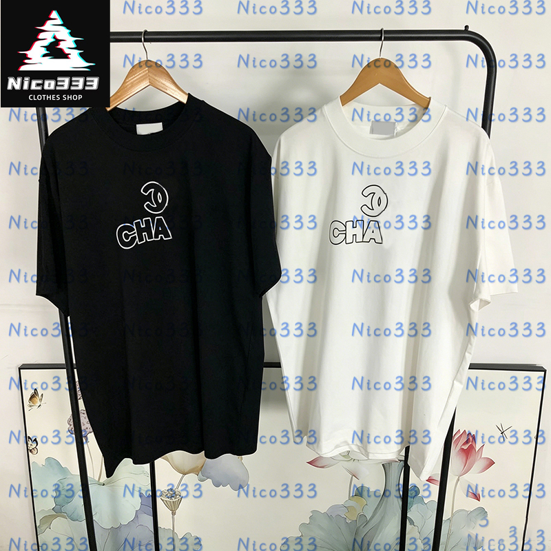 Double C letters printed heavyweight cotton round neck classic black and white hundred street men and women casual short-sleeved T-shirt