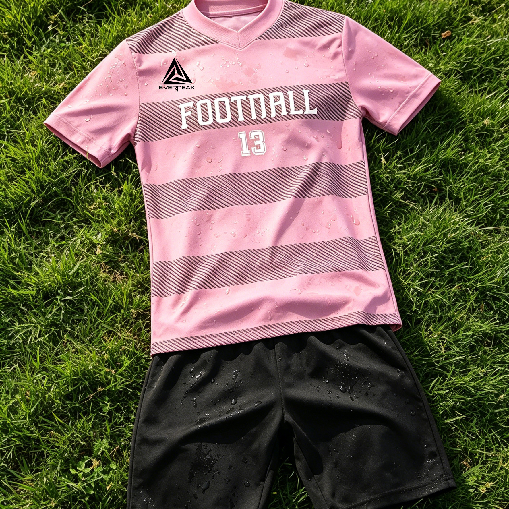 Custom Horizontal Stripe Soccer Jersey Set Men Quick Dry Football Uniform with Shorts Customizable Team Name Number Logo for Sports - view 6