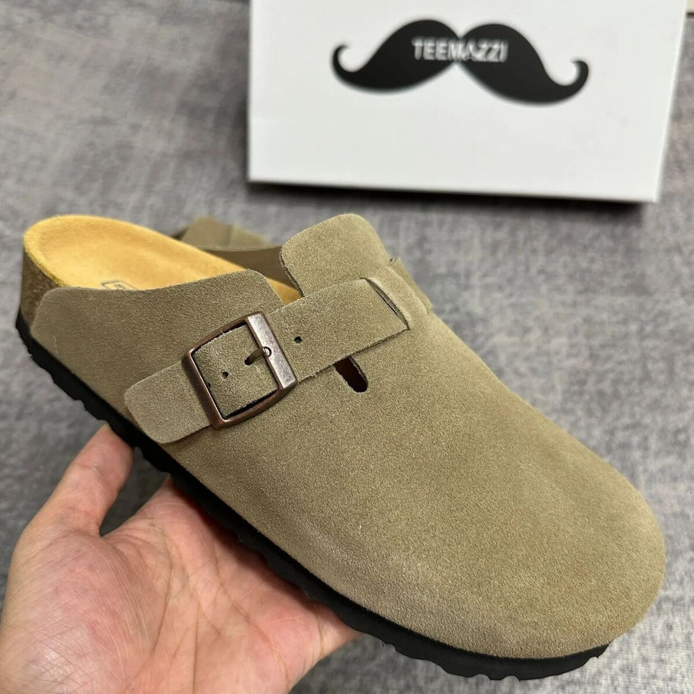 TEEMAZZI designer slippers for mens womens flat slippers pink black white grey khaki brown Fashionable versatile outdoor cork soled Haken shoes
