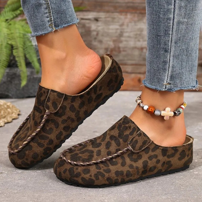 Womens Casual Shoes All-Season Outdoor Leopard Print Mules Slip-On Slippers Womens Outdoor Flat Beach Shoes women 260518 - view 5