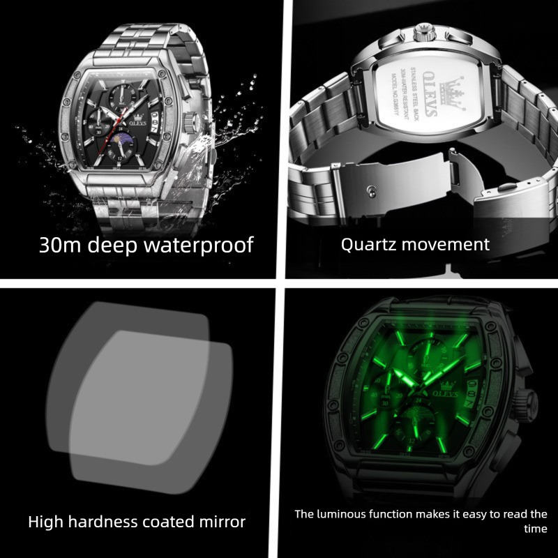 Designer Watches Luxury Watches Steel Bracelet Men's Watches Barrel-shaped Quartz Watches Luminous Men's Watches