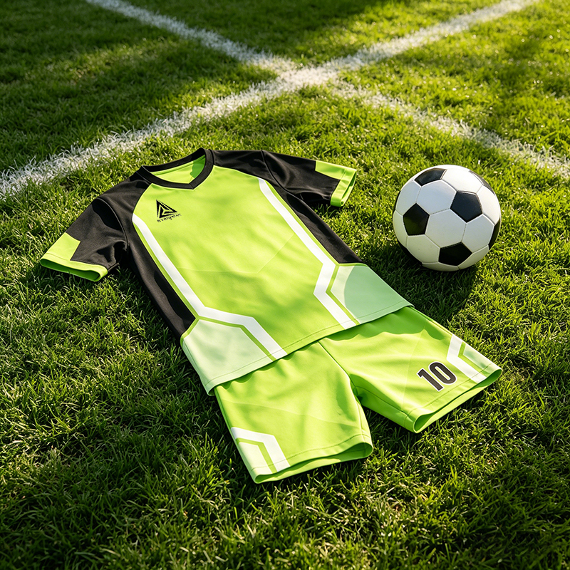 Custom Green Black Soccer Uniform Quick Dry Breathable Football Jersey and Shorts Kit Personalized Sportswear for Adult Youth Training Matches - view 5