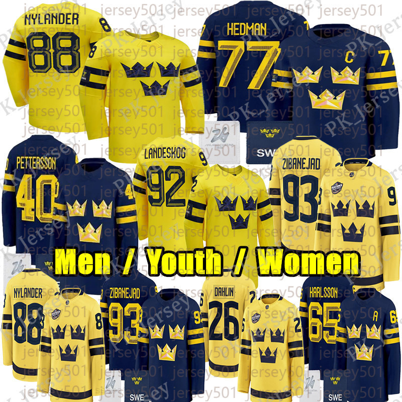 88 William Nylander team Sweden hockey jersey 2026 olympices jersey 92 Gabriel Landeskog Leo Carlsson Rasmus Dahlin Lucas Raymond Mika Zibanejad Walls