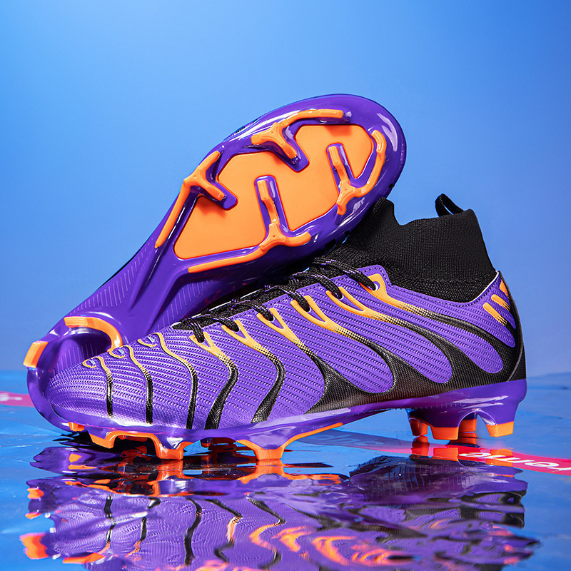 Mens High Top Firm Ground Soccer Cleats Breathable Knit Professional Training Football Shoes For Natural Grass Pitch And Match Play