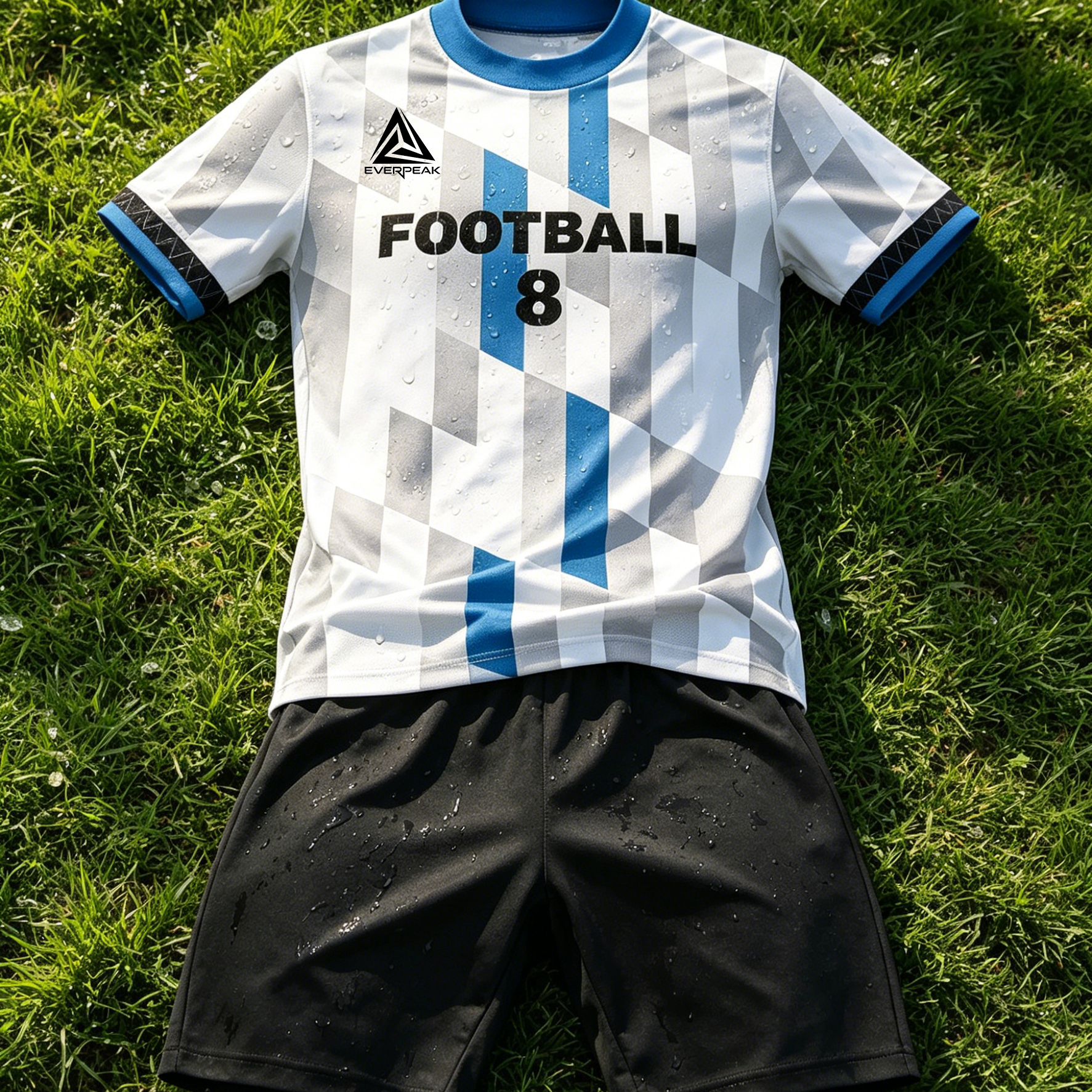 Custom Geometric Block Soccer Jersey Set Men Quick Dry Football Uniform with Shorts Customizable Team Name Number Logo for Sports - view 6