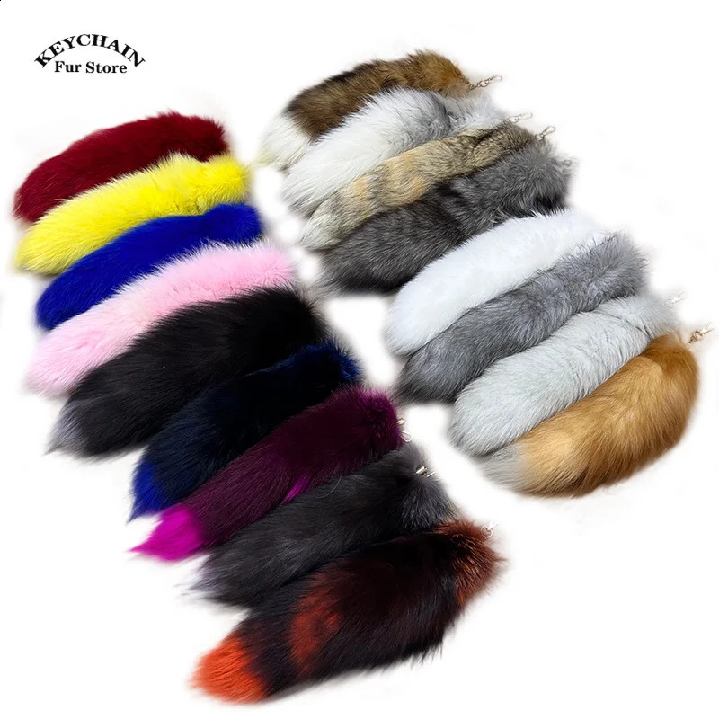 Natural Fox Fur Tail Keychain Furry Tail Keychain 40CM Length Fluffy Tail Keychain y2k Tail Keyring Accessory Car Keychains 260516 - view 4