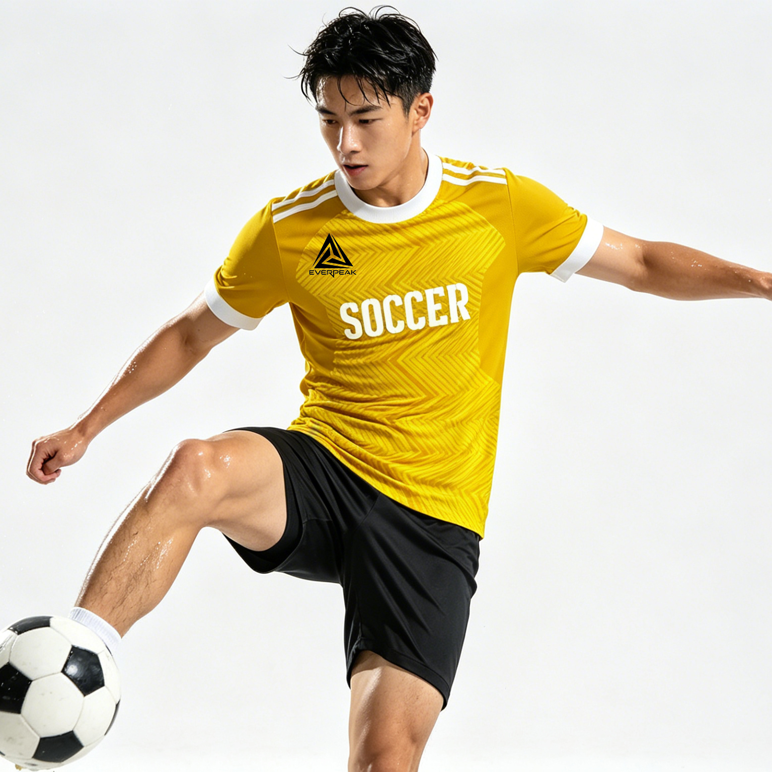 Custom Contrast Collar Soccer Jersey Set Men Quick Dry Football Uniform with Shorts Customizable Team Name Number Logo for Sports - view 3