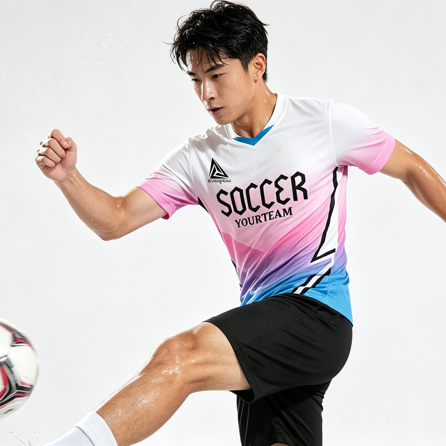 Custom Gradient Chevron Soccer Jersey Set Men, Breathable Quick Dry Football Uniform with Shorts, Customizable Team Name, Number & Logo - view 4