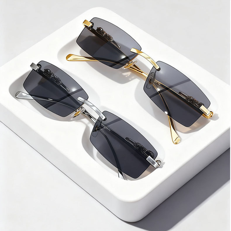 New Designer Frameless Square Sunglasses Colorful Neutral Driving Sunscreen, Personalized Fashion High-quality Outdoor Sunscreen Glasses