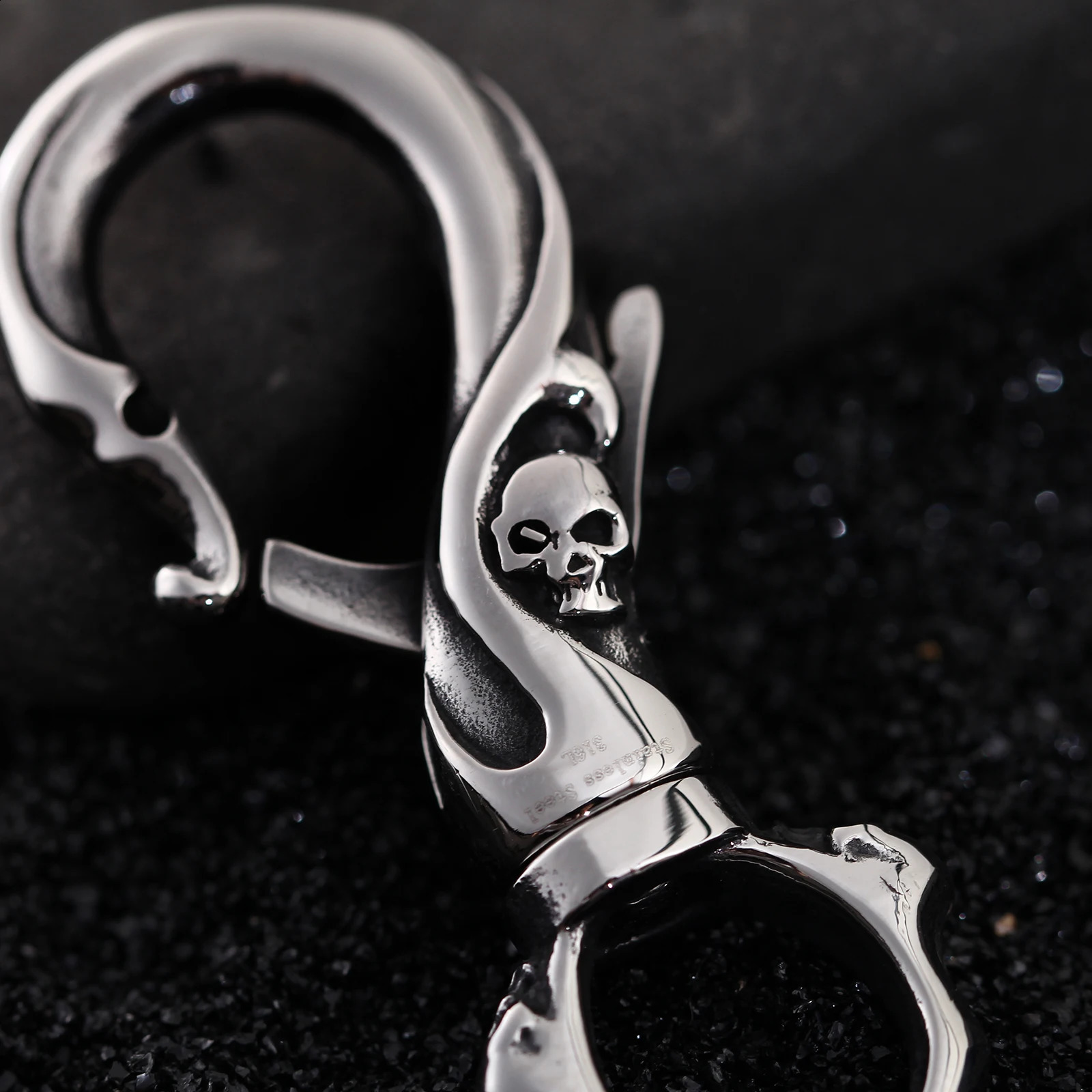 316L Stainless Steel Punk Skull Carabiner Keychain Mens DIY Lobster Clasp Making Clips Key Hook 260516 - view 5