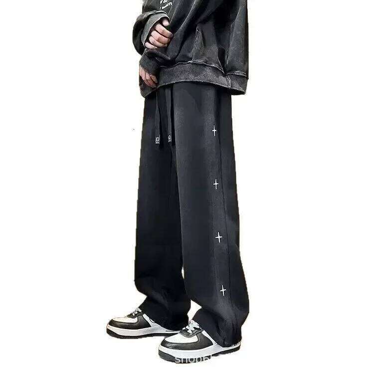 Black American High Street Men's Pants Spring Designer Fashion Autumn Loose Straight Hong Kong Style Wide Leg Casual Trousers - view 5
