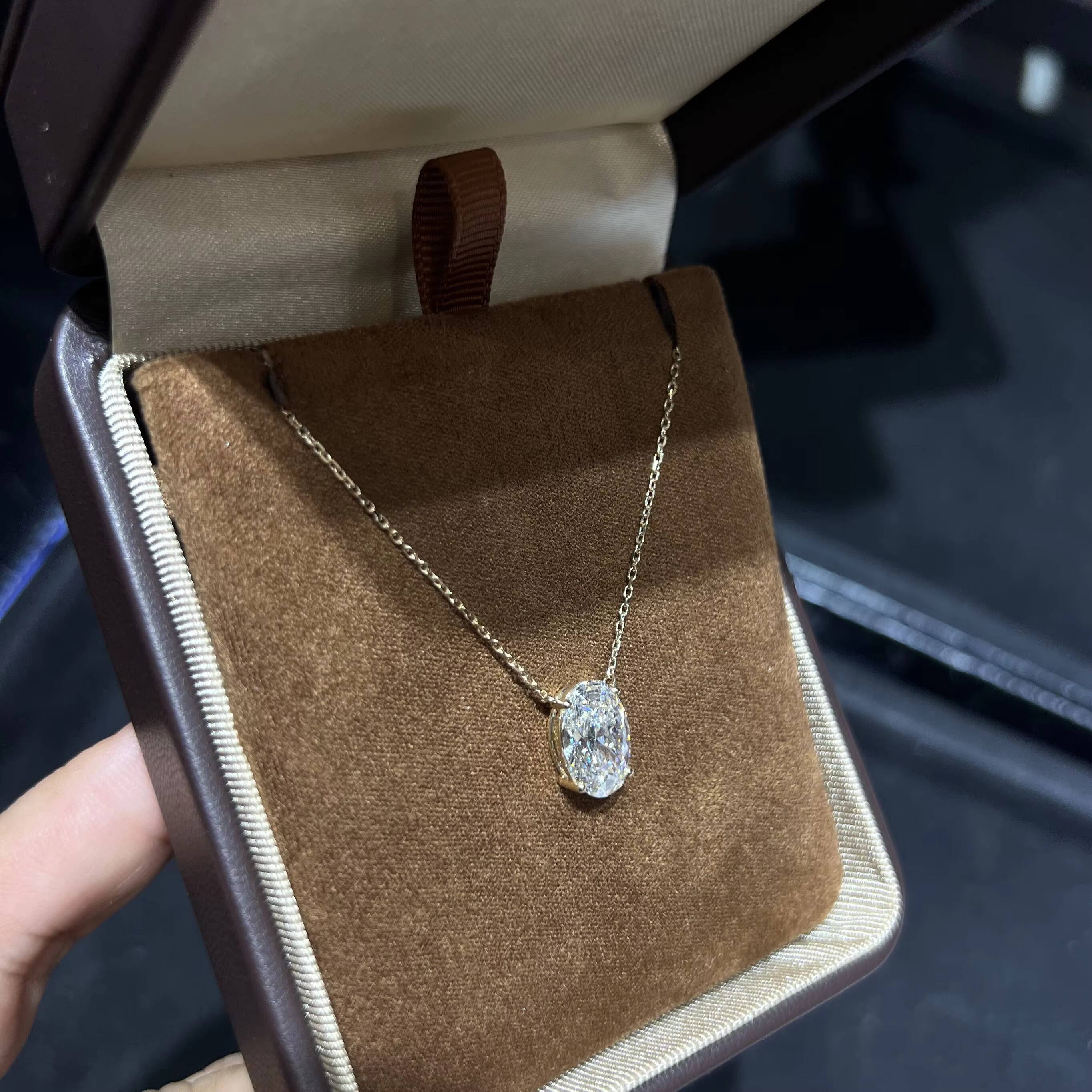 Custom Igi Certified 1 2 3ct VS1 10k 14k 18k Solid Gold Oval Cut Lab Diamond CVD HPHT Lab Grown diamond Necklace Pendant - view 4