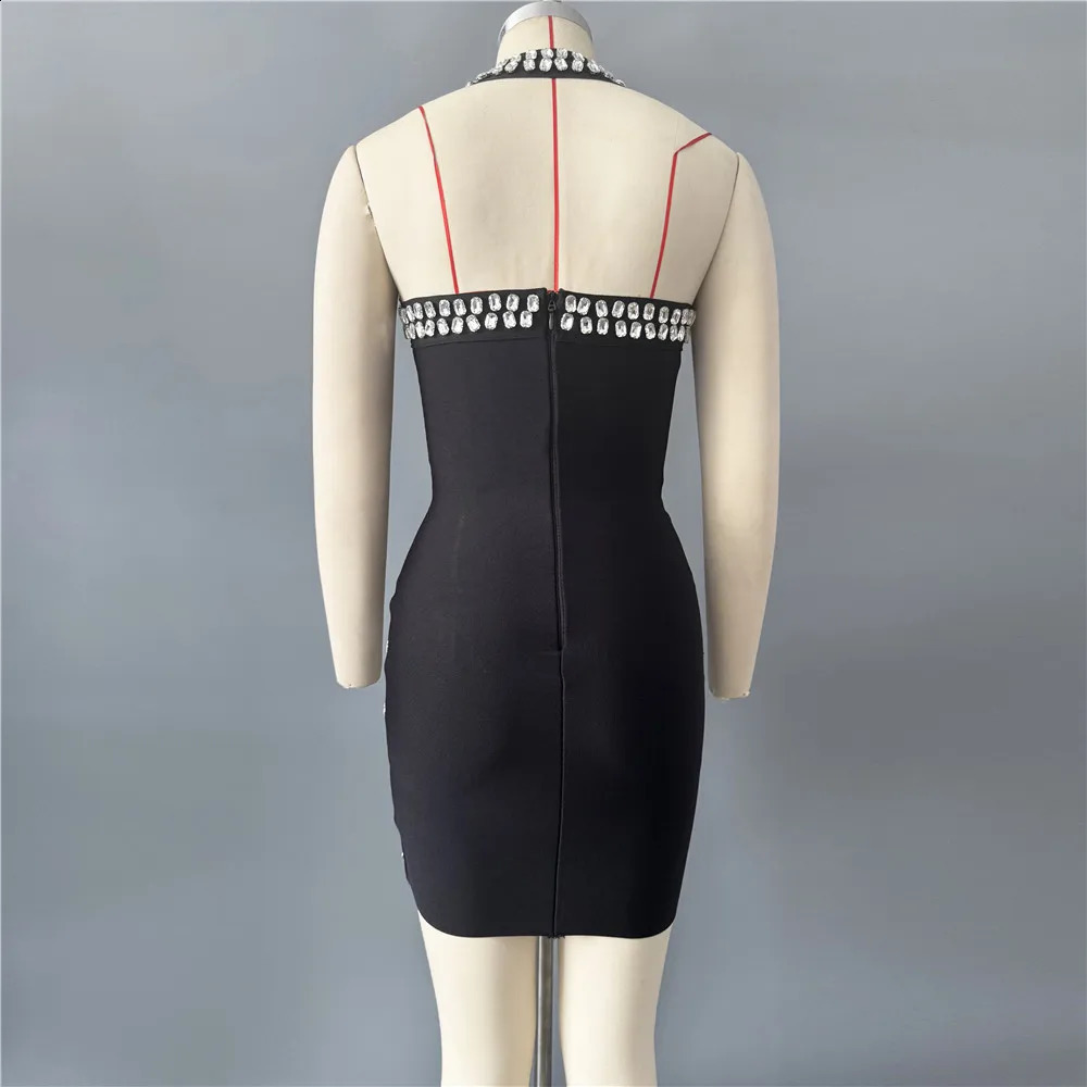 y Diamond Rhinestone Women Summer Halter Bandage Dress Club Evening Party Mini Dresses 260519