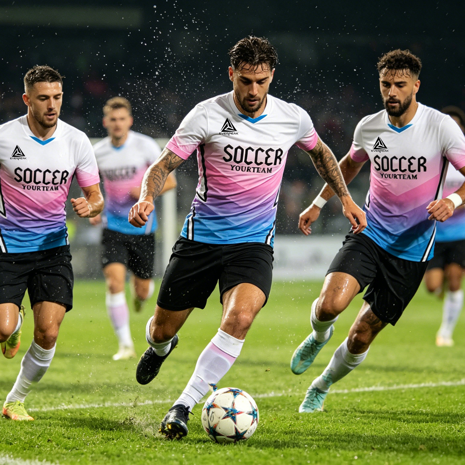 Custom Gradient Chevron Soccer Jersey Set Men, Breathable Quick Dry Football Uniform with Shorts, Customizable Team Name, Number & Logo - view 5