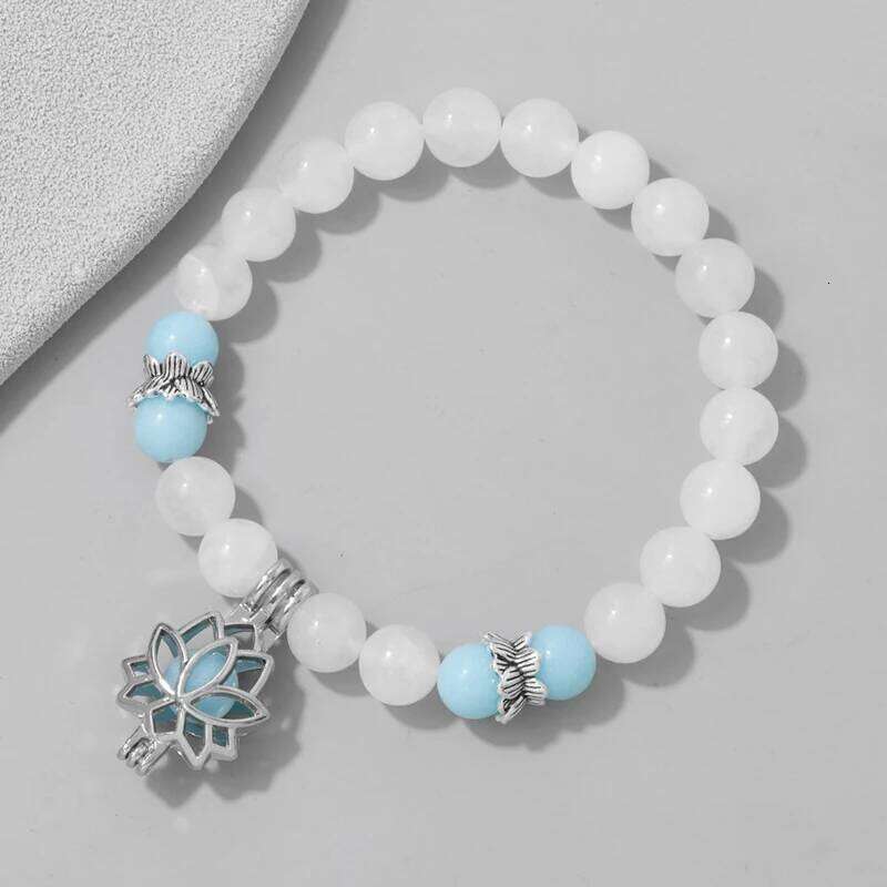 Natural Stone Pink Zebra Jasper Bracelet Fashion Moctilucent Beads Metal Lotus Buddha Charm Bracelets for Women Yoga Jewelry - view 6
