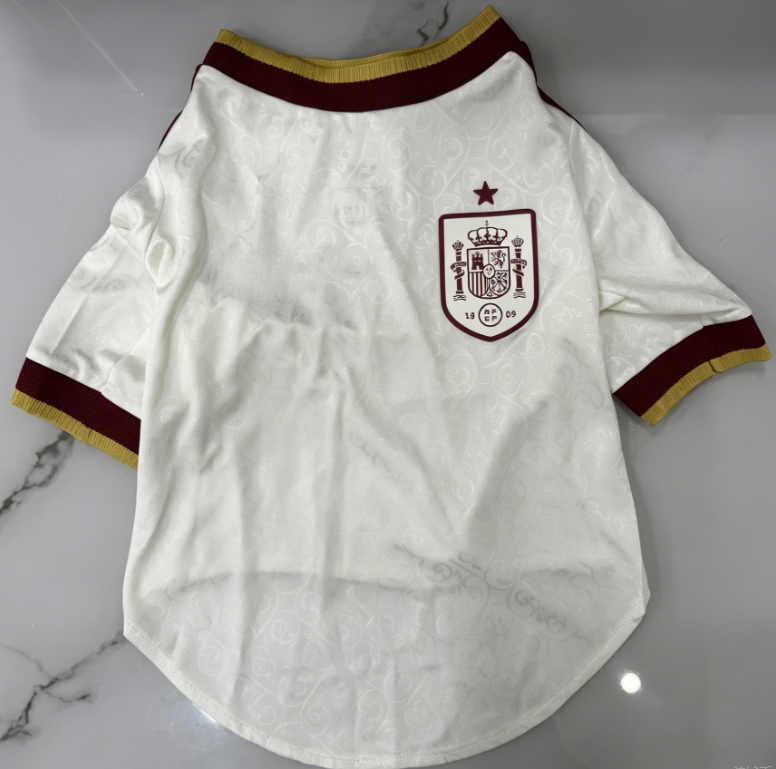 2026 Spain Away Pet Football Jersey, mesh breathable dog clothing, sporty pet jersey, puppy T-shirt, summer pet cat jersey.