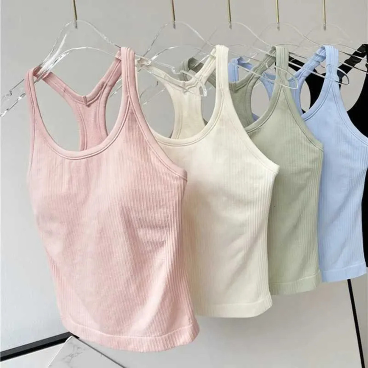 2026 Gym Clothe Set Women Longline Inner Padded Racerback Crop Tank Basic Lounge Slim Fit