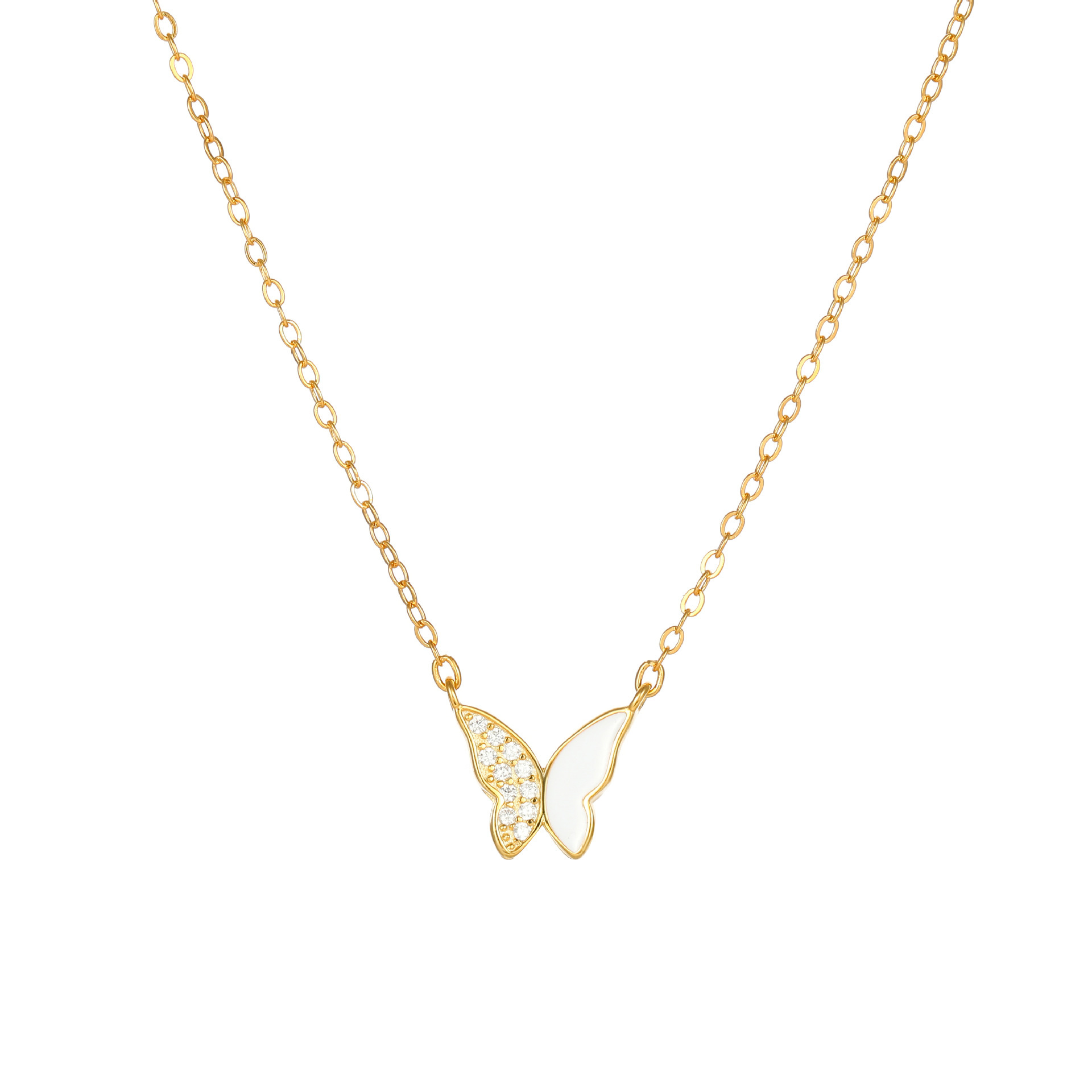 Luxury brands designer Women 18K Gold Plated S925 Sterling Silver White Enamel Inlaid Butterfly Necklace Earrings Set Minimalist Hypoallergenic Versat