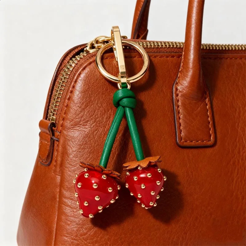 Olive Strawberry Keychain Kawaii Fruit Charm Pendant for Bags Cute Alloy Keychain Girl Birthday Gift Bag Accessories 260519