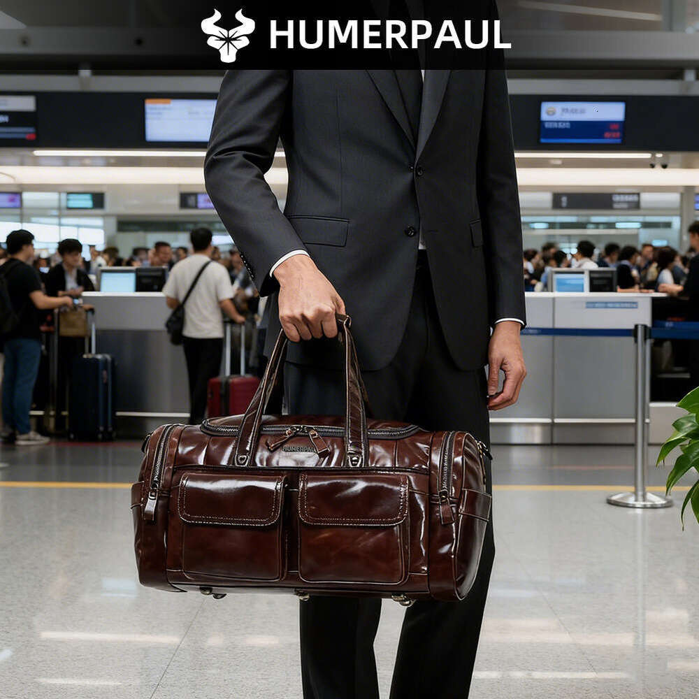HUMERPAUL Cross-border Men's Genuine Leather Briefcase, Large Capacity First Layer Cowhide Business Travel Handbag SENYY