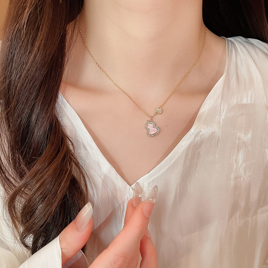 18k real gold plated zircon gourd necklace, light luxury with a high-end feel, exquisite collarbone chain - view 5