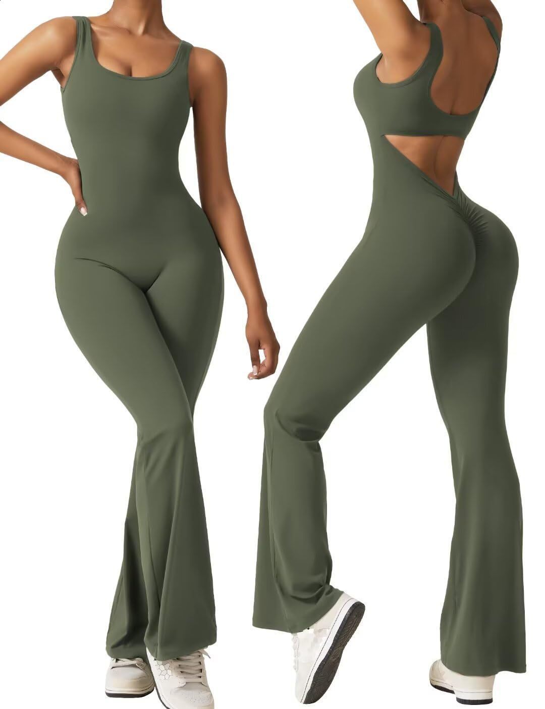 Yoga Bodysuit Womens Tracksuit Sportswear Gym Workout Set Jumpsuit Push Up Flared Pants Dance Fitness Sports Bodysuit 240719