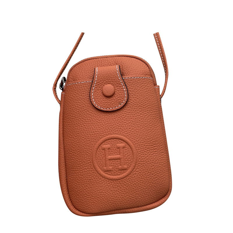 2026 New Genuine Leather for Women, Crossbody with Lychee Pattern, Coin and Key Pouch, Zippered Shoulder Soft Phone Bag