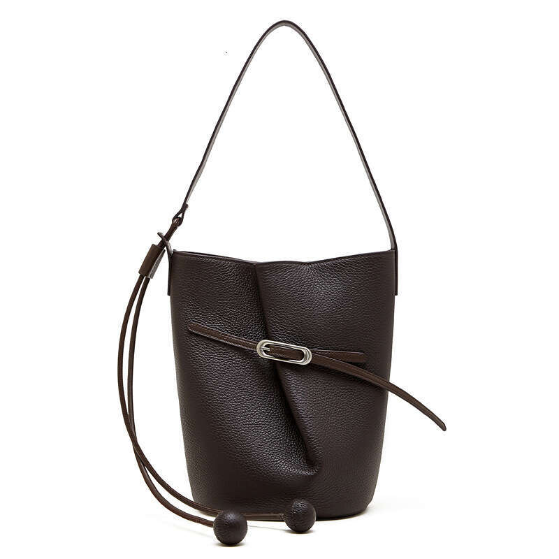 Foreign Trade Top Layer Cowhide Bucket Bag Niche Simple Style Large Capacity Versatile Single Shoulder Crossbody Women Bag SENYY