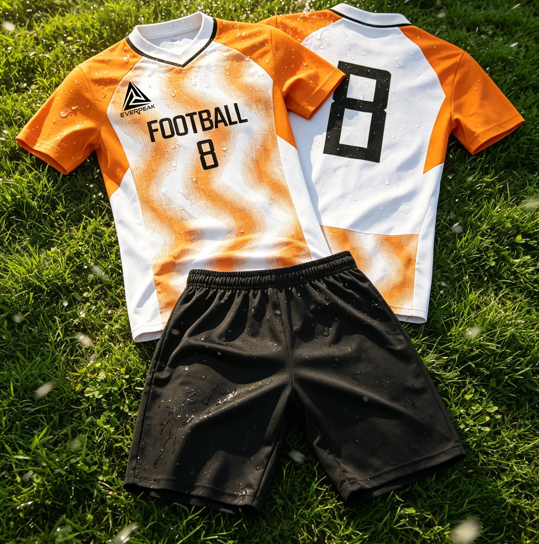 Custom Wave Stripe Soccer Jersey Set Men Quick Dry Football Uniform with Shorts Customizable Team Name Number Logo for Sports - view 3