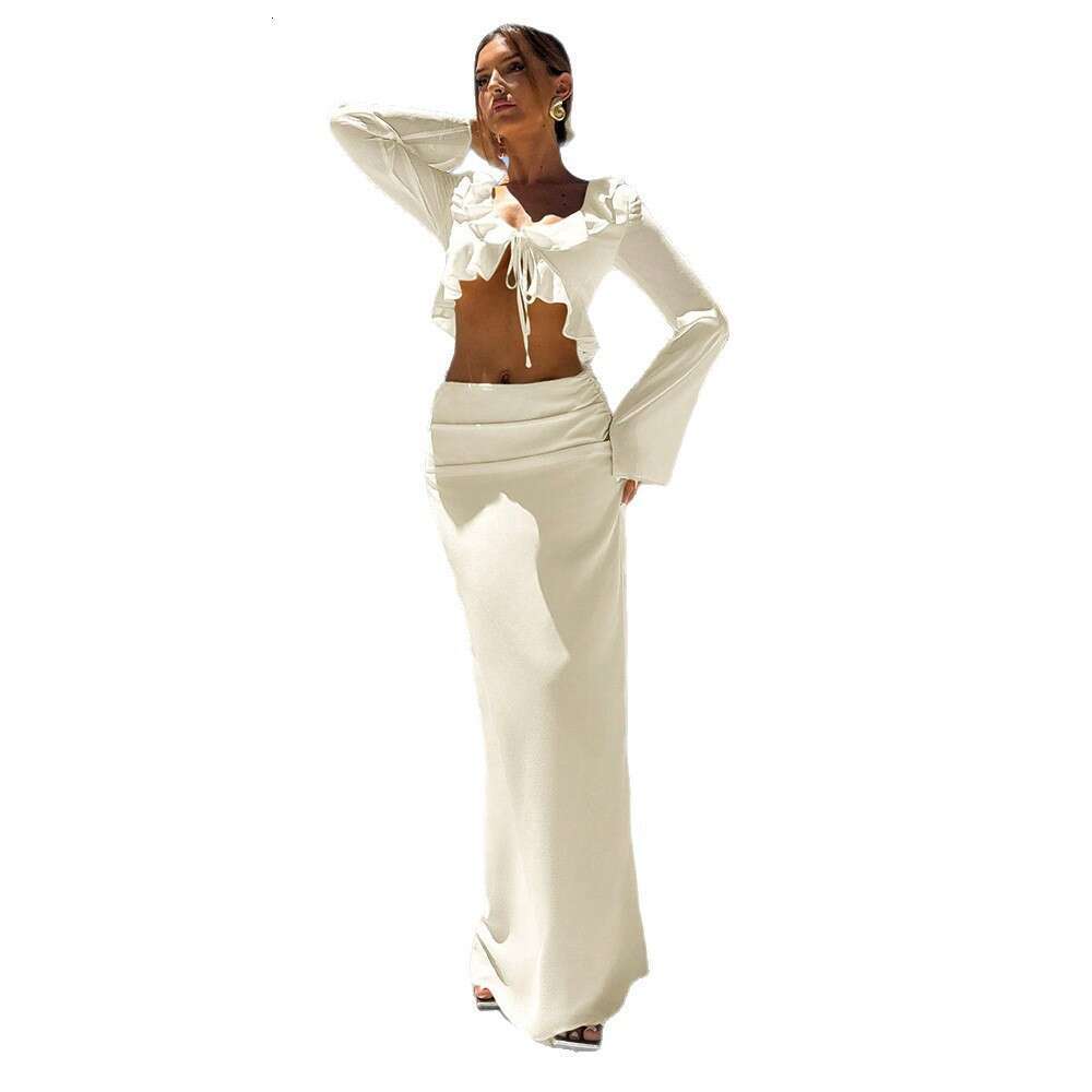 Designer New 2026! Cross-Border European And American Solid Color Sexy Deep V Beach Dress Bikini Swimsuit Cover-Up Sun Protection Set For Women 7bdc